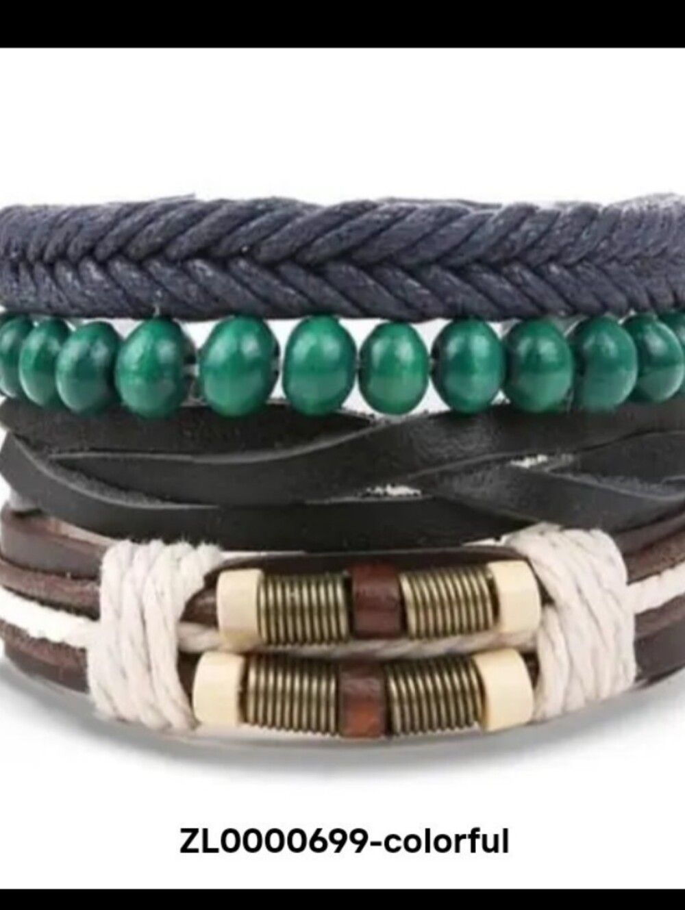 Men's Leather Bracelets Set 4pc Braided Layered Beaded Black New Jewelry G32